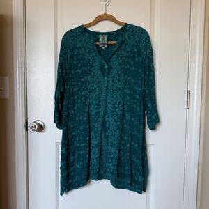 Johnny Was Embroidered Turquoise Green Tunic Size L